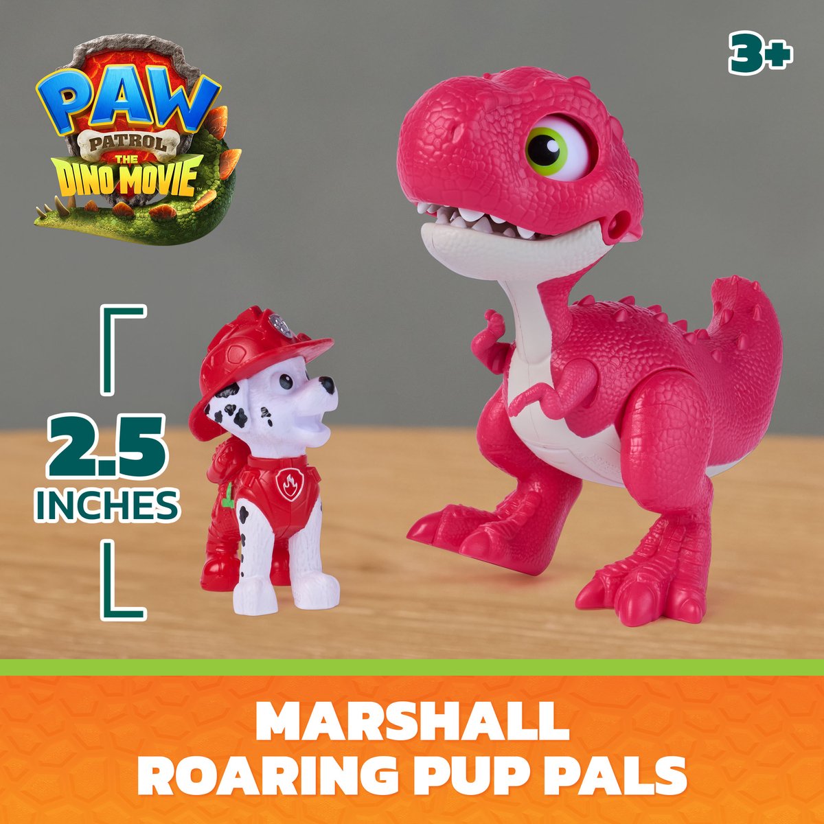 PAW Patrol - De Dino Film - Marshall Roaring Pup Pals, bevat beweegbare speelgoeddinosaurus Rhubarb van 10,1 cm met geactiveerde geluiden en Marshall-actiefiguur — cadeau in Spellen & Speelgoed - foto 7