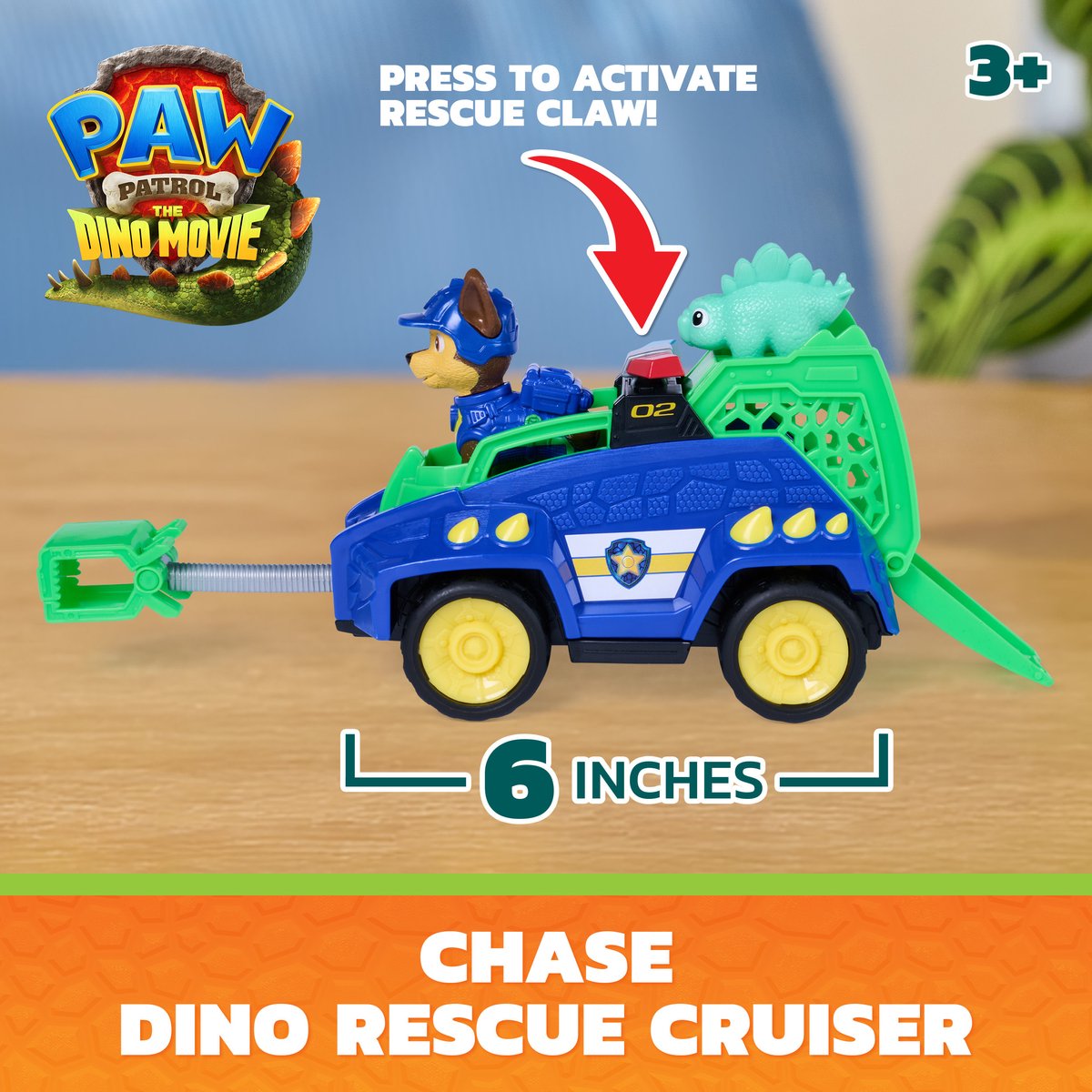 PAW Patrol- De Dino Film - Chase's Dino Rescue Cruiser Voertuig - Met klauw met veermechanisme en 2 actiefiguren — cadeau in Spellen & Speelgoed - foto 7