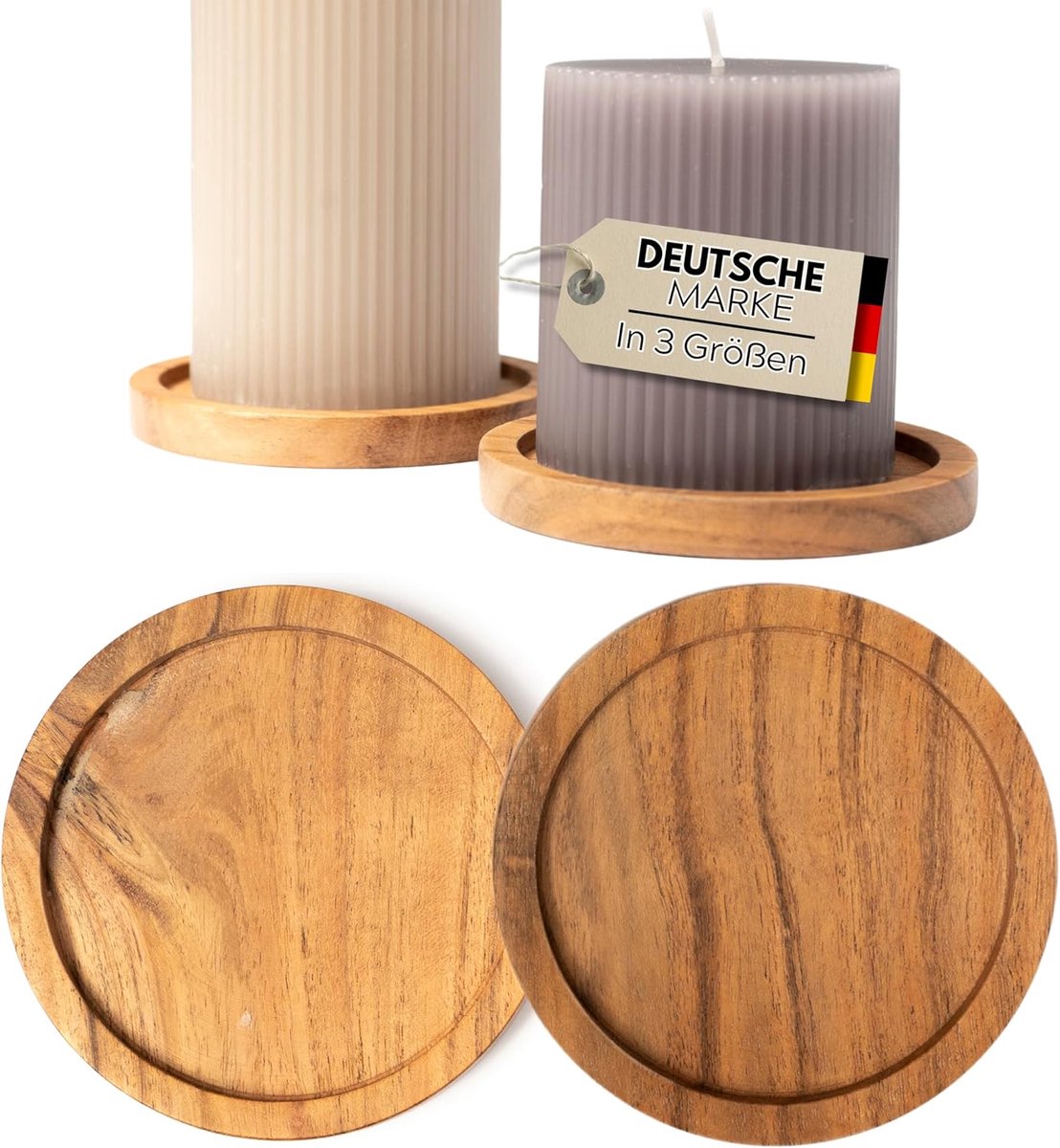 SnelShoppen - Acacia Houten Kaarsenhouder Set van 4 - Unieke Ronde Kaarsenplaten voor Pillar Candles tot 8 cm - Natuurlijke Hout voor Feest, Tuin en B