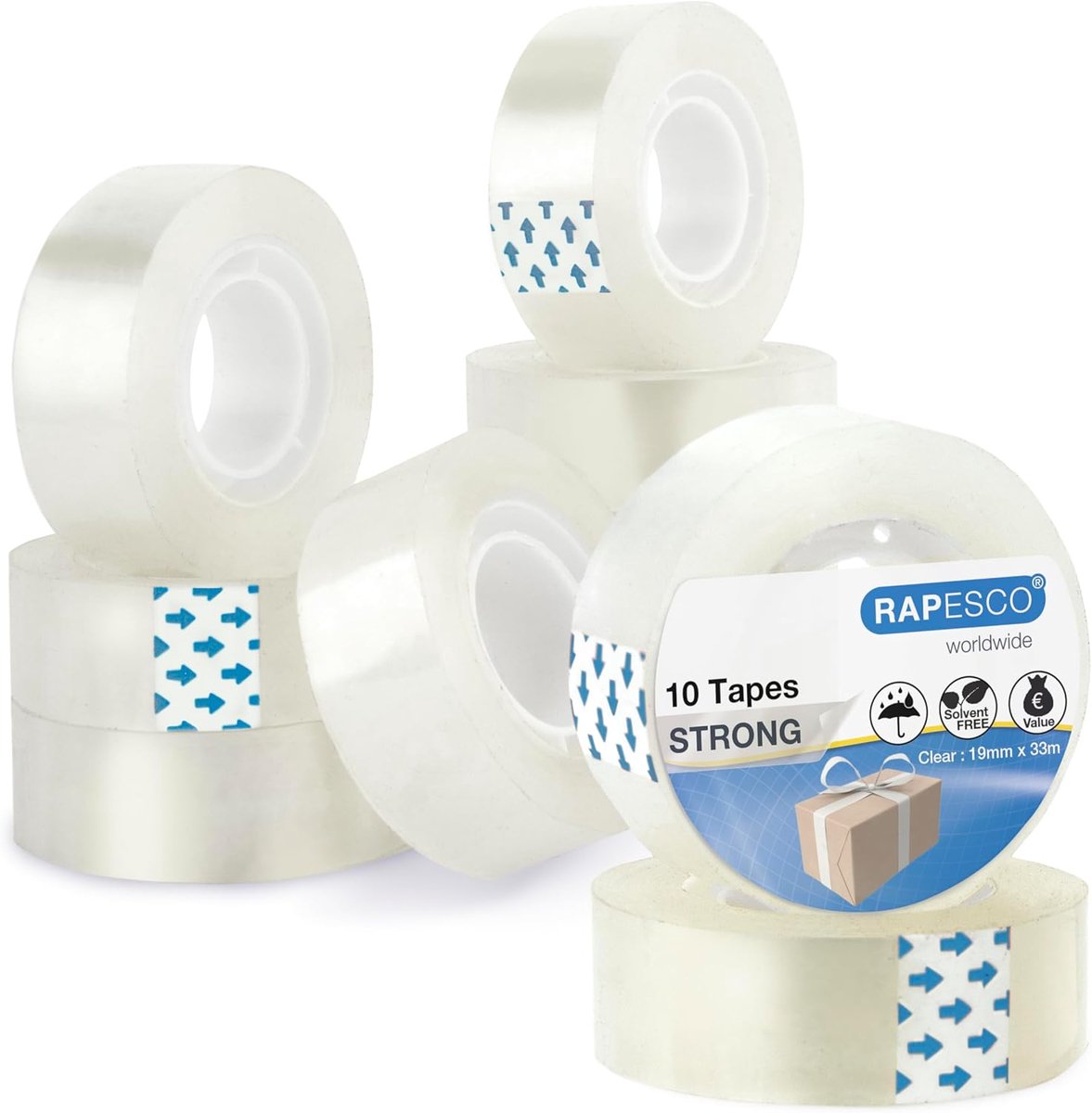 SnelShoppen - Transparante Plakband Rollen, 19mm x 33m, Helder, Set van 10 | Sterke, Flexibele en Vochtbestendige Hechtband voor Kantoor en Thuisgebru