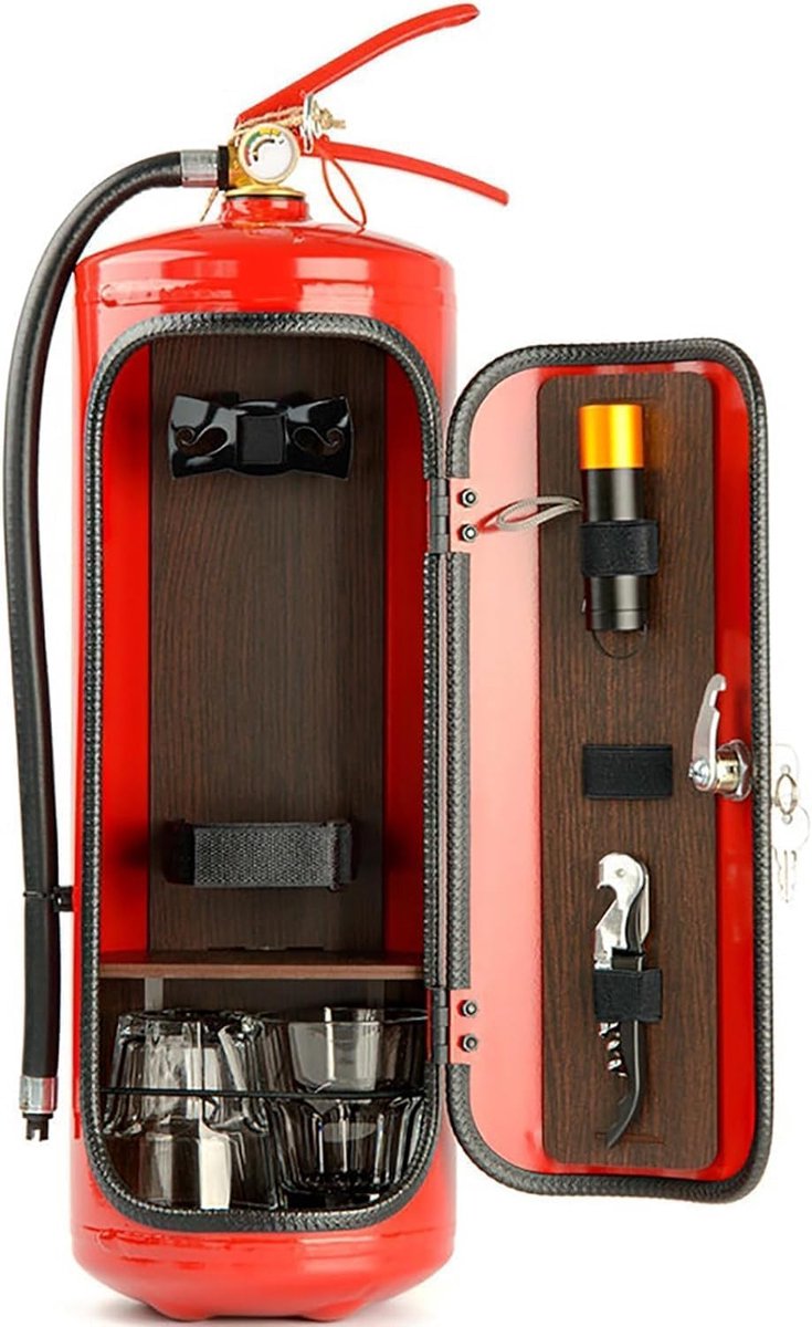 SnelShoppen - Mini Bar in Brandblusser Vorm - Creatieve Wijnopslag, Uniek Cadeau voor Feest, Kerst, en Decoratie, Roestvrij Staal, Compacte Maat