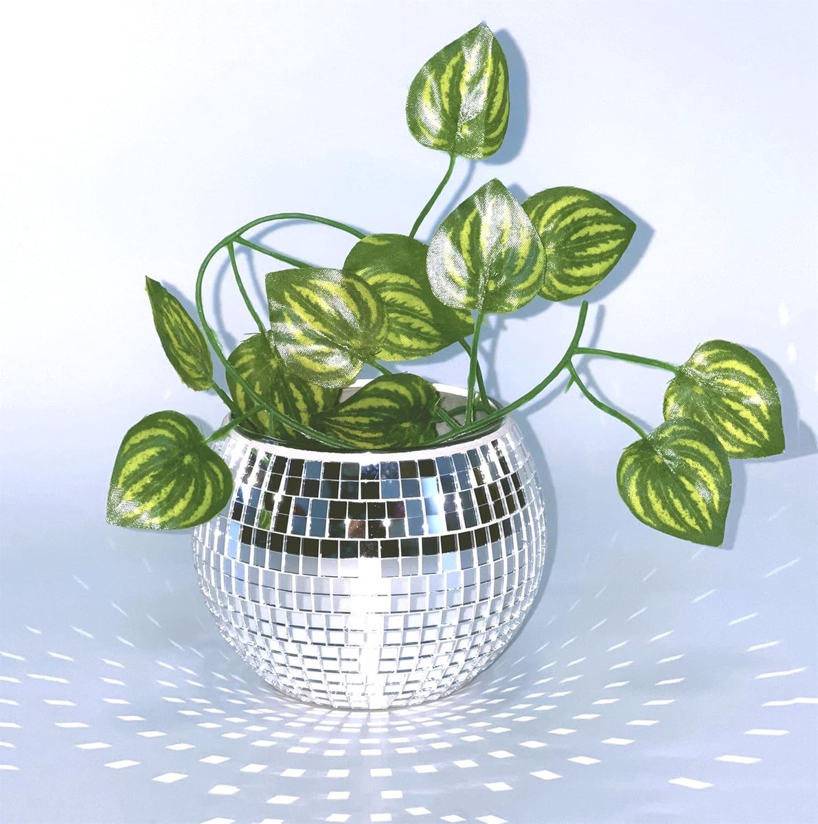 SnelShoppen - Disco Plant Pot met Glazen Bal, Zilver Spiegel Glitter voor Binnenplanten, Succulent, Cactus, 10 x 12.5 cm, Trendy Decoratie voor Feest