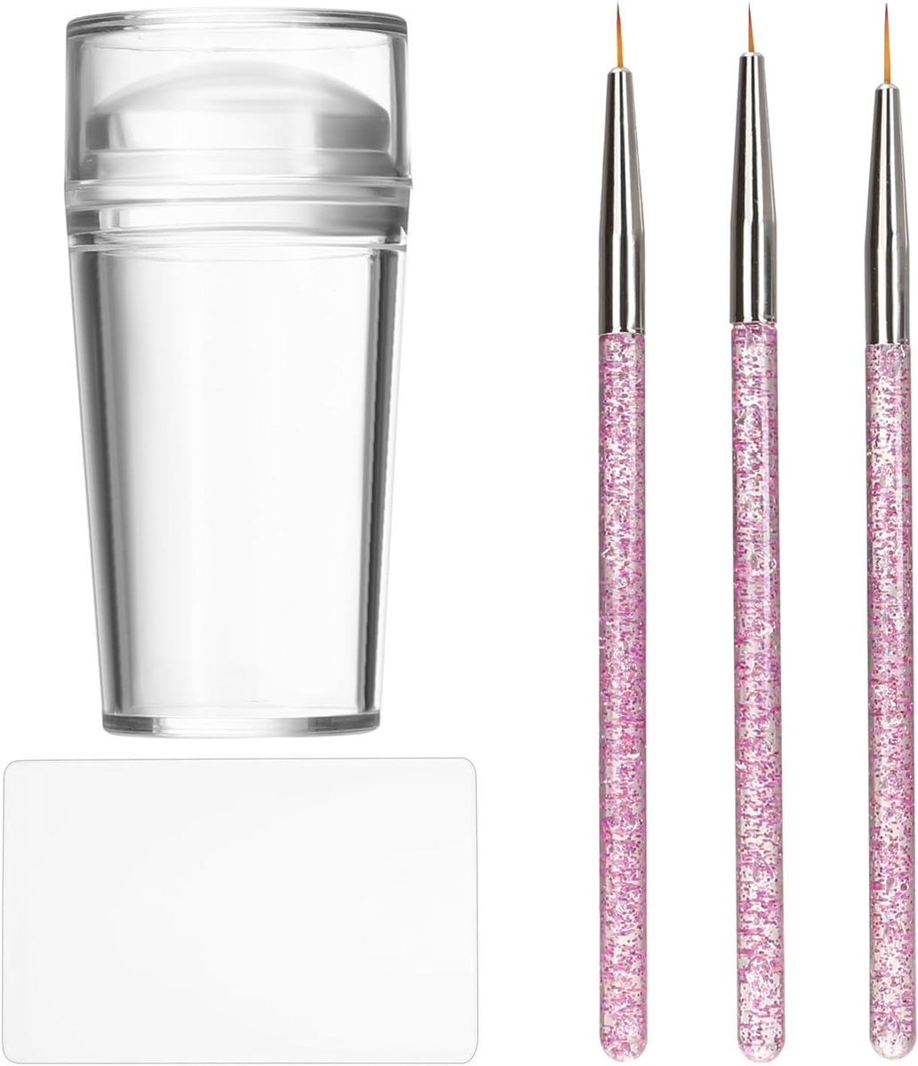 SnelShoppen - 5-delige Franse Tip Transparante Siliconen Nagel Stempels met Scrapers en Penselen voor Nail Art Thuis, Perfect voor Franse Manicure