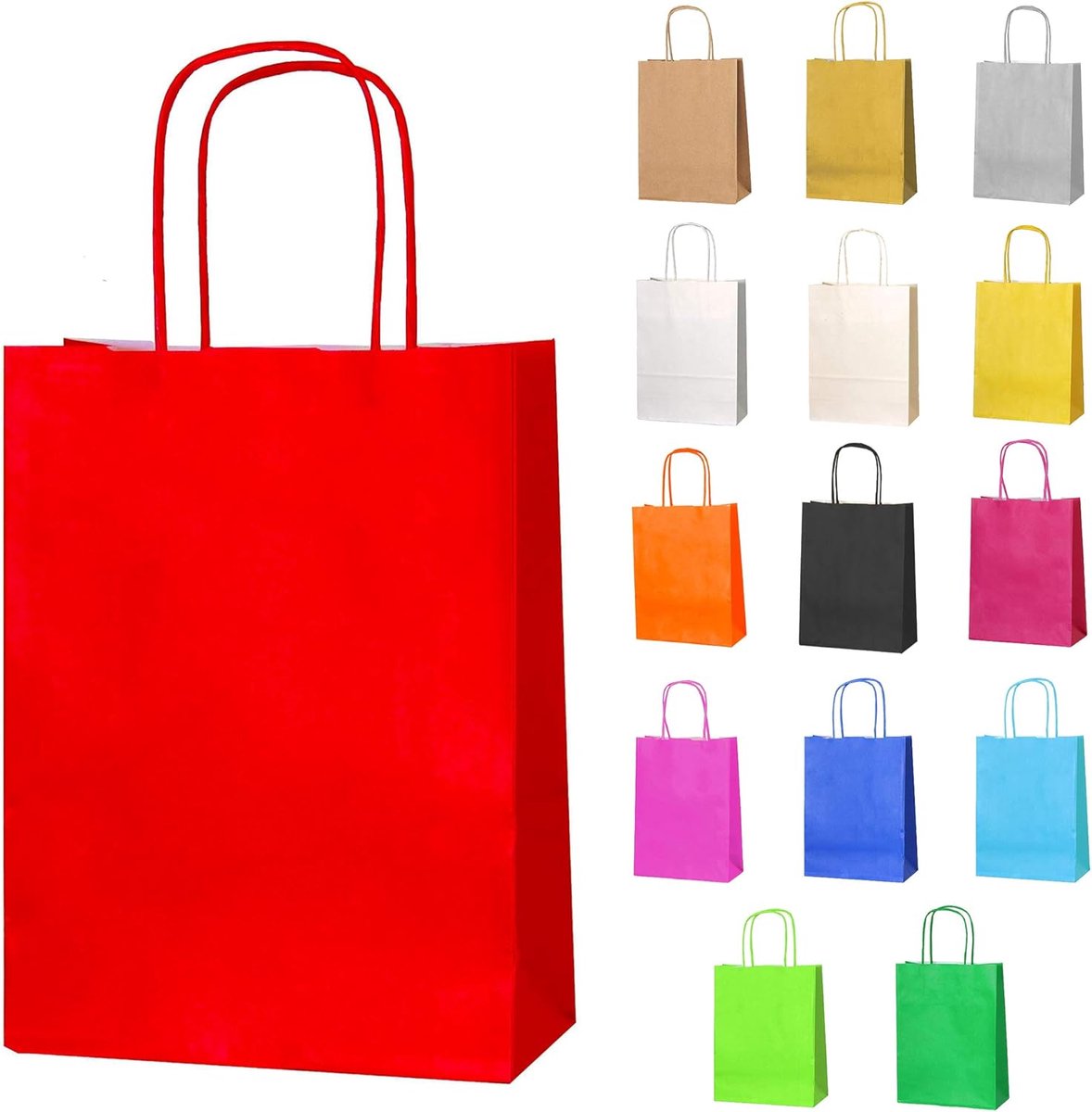 SnelShoppen - 30 Rode Kleine Papier Feesttassen met Handvatten – 18x22x8cm – Kleurrijke Papieren Cadeautassen voor Kinderen, Feesten, Verjaardagen, Br