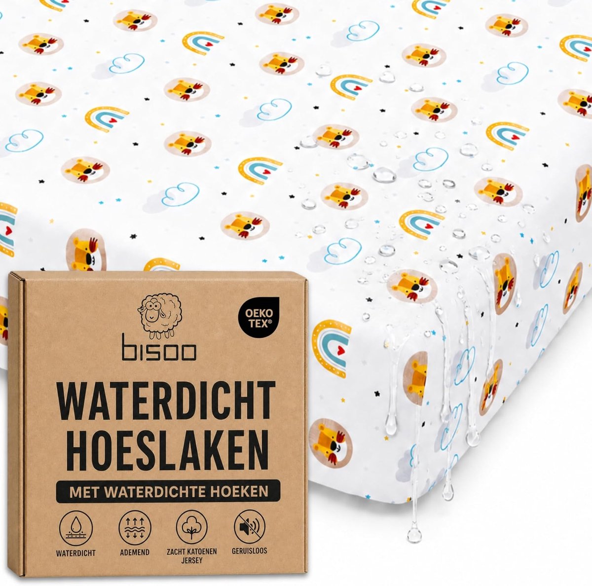 SnelShoppen - Bisoo The Magic Sheet 75x100cm - Waterdicht Laken en Beschermer 2in1 voor Babybedjes, Wiegjes en Speelbedjes - Ademend Katoen, Geluidloo