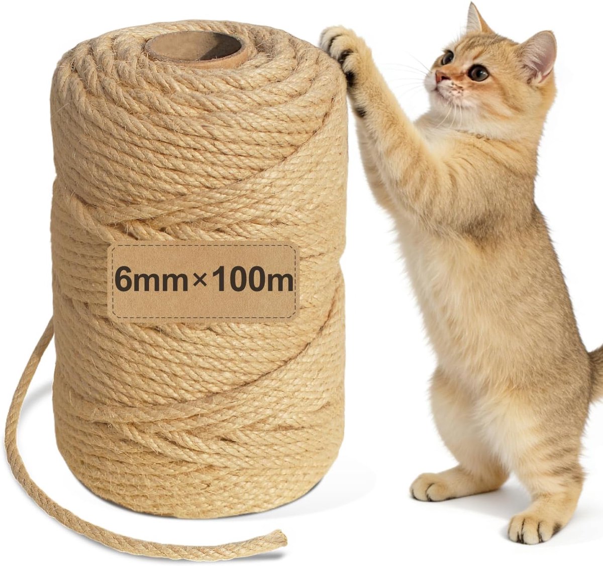 SnelShoppen - Sisal Touw voor Krabpaal, 6 mm x 100 m Jute Touw voor Katten, DIY Ambachten, Huisdecoratie, Duurzaam en Veilig