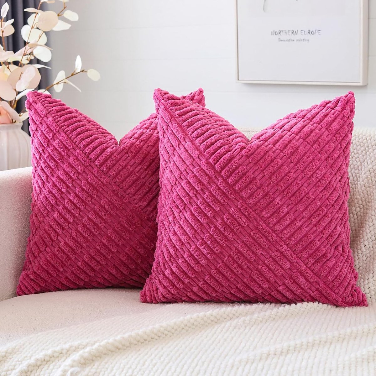 SnelShoppen - Set van 2 Corduroy Kussenhoezen, Decoratieve Zachte Boho Kussenhoezen, Modieuze Patchwork Kussenhoezen, Sofa Kussen, Decoratieve Kussenh