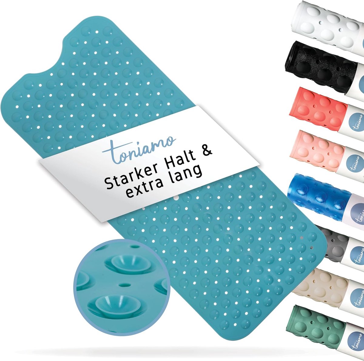SnelShoppen - Badmat, Antislip, 100 x 40 cm, Extra Lang, BPA Vrij, Antibacterieel en Wasmachinebestendig, Voor Badkuip, Aqua Kleur