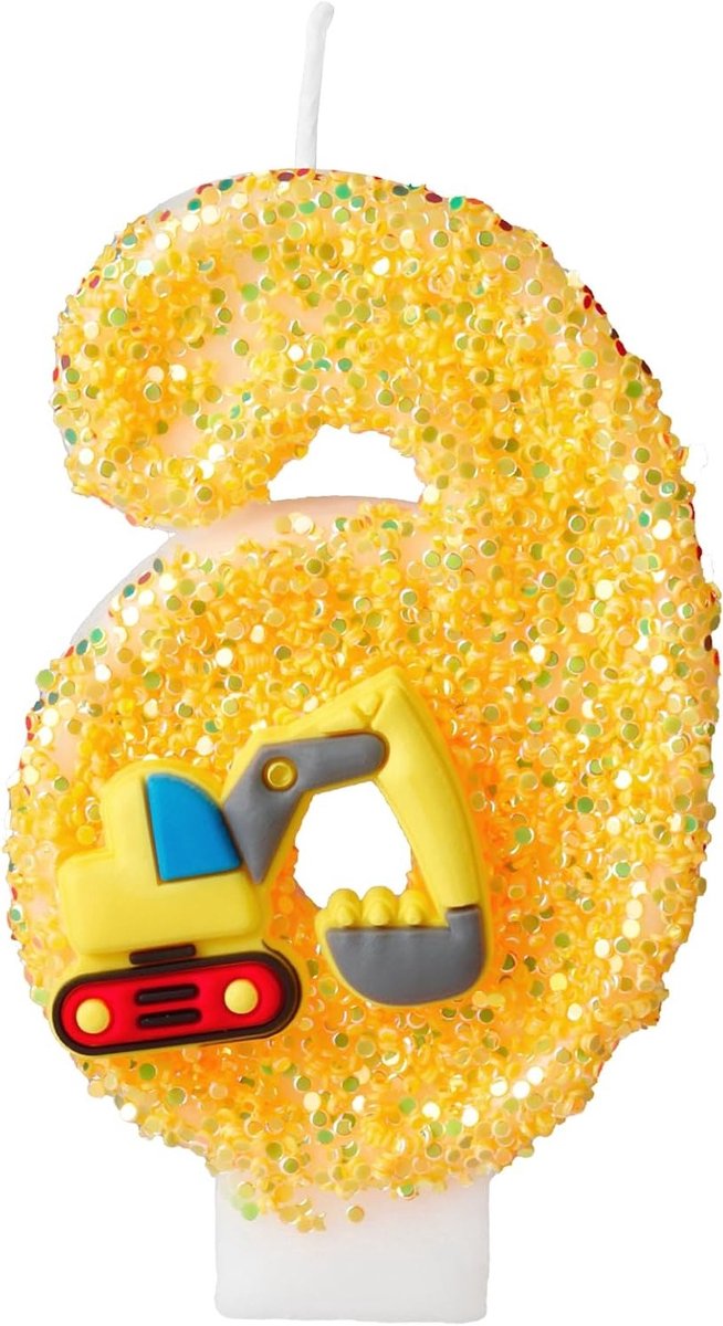 Verjaardagskaars Nummer 6 - Taartdecoratie Kaars - Feestelijke Versiering - Opvallend 4D Ontwerp - 12.2 cm Lengte - Geel