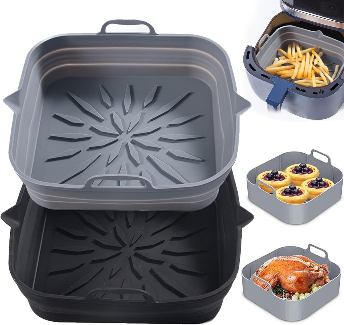 SnelShoppen - Set van 2 Siliconen Mallen voor Air Fryer, Vierkante Bakvorm voor Oven en Magnetron, Duurzaam en Veilig Keukengerei, Ideaal voor Bakken