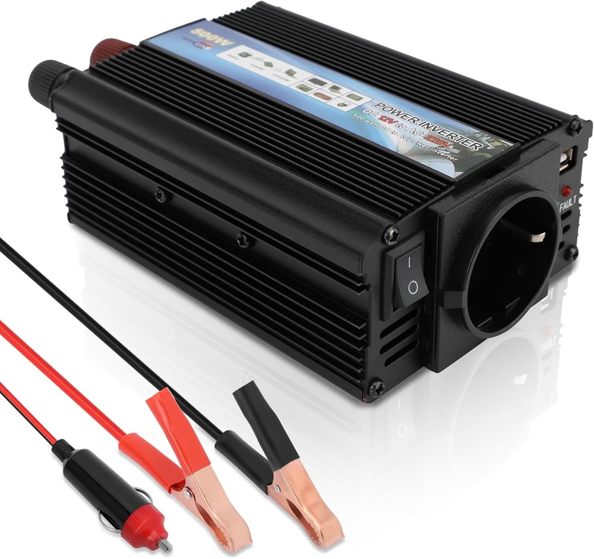 SnelShoppen - 500W Inverter DC 12V naar 220-230V Spanning Converter Auto Stekker Stopcontact, Power Inverter voor Laptop, Telefoon, Tablet, Ideaal voo
