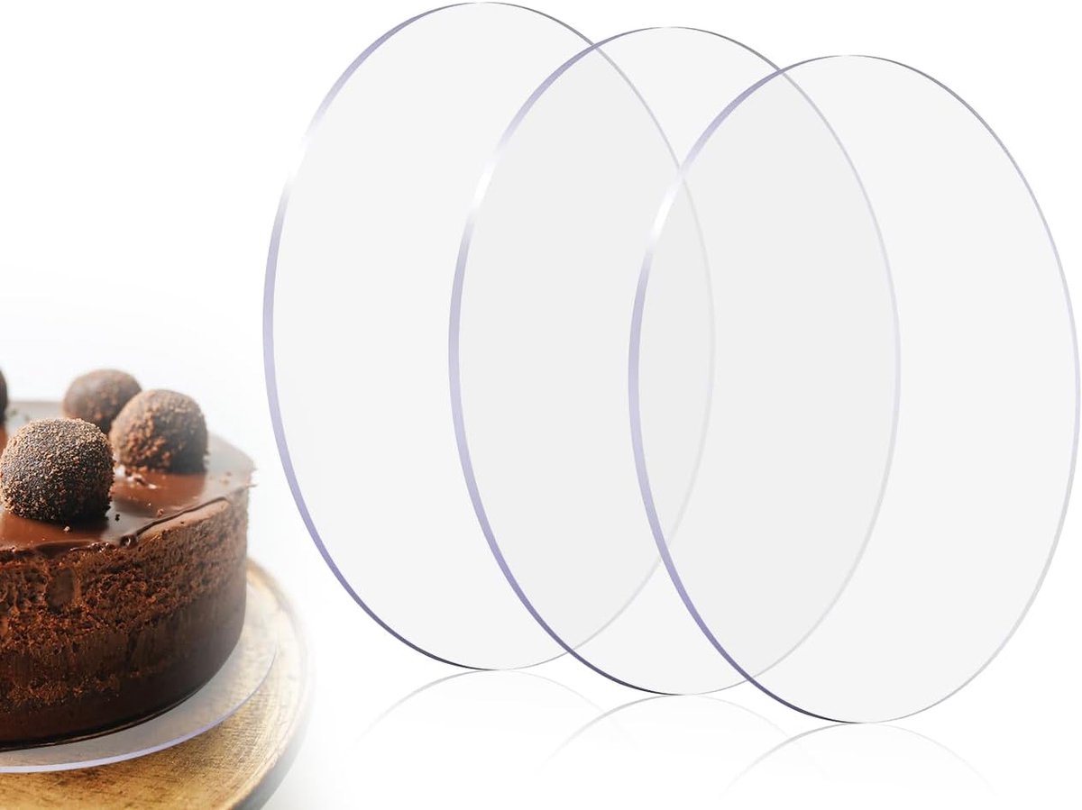 SnelShoppen - 3 Stuks 12cm Acryl Taartplaten, Ronde Cake Borden voor Presentatie en Transport van Taarten, Duurzaam en Herbruikbaar, Perfect voor Fees