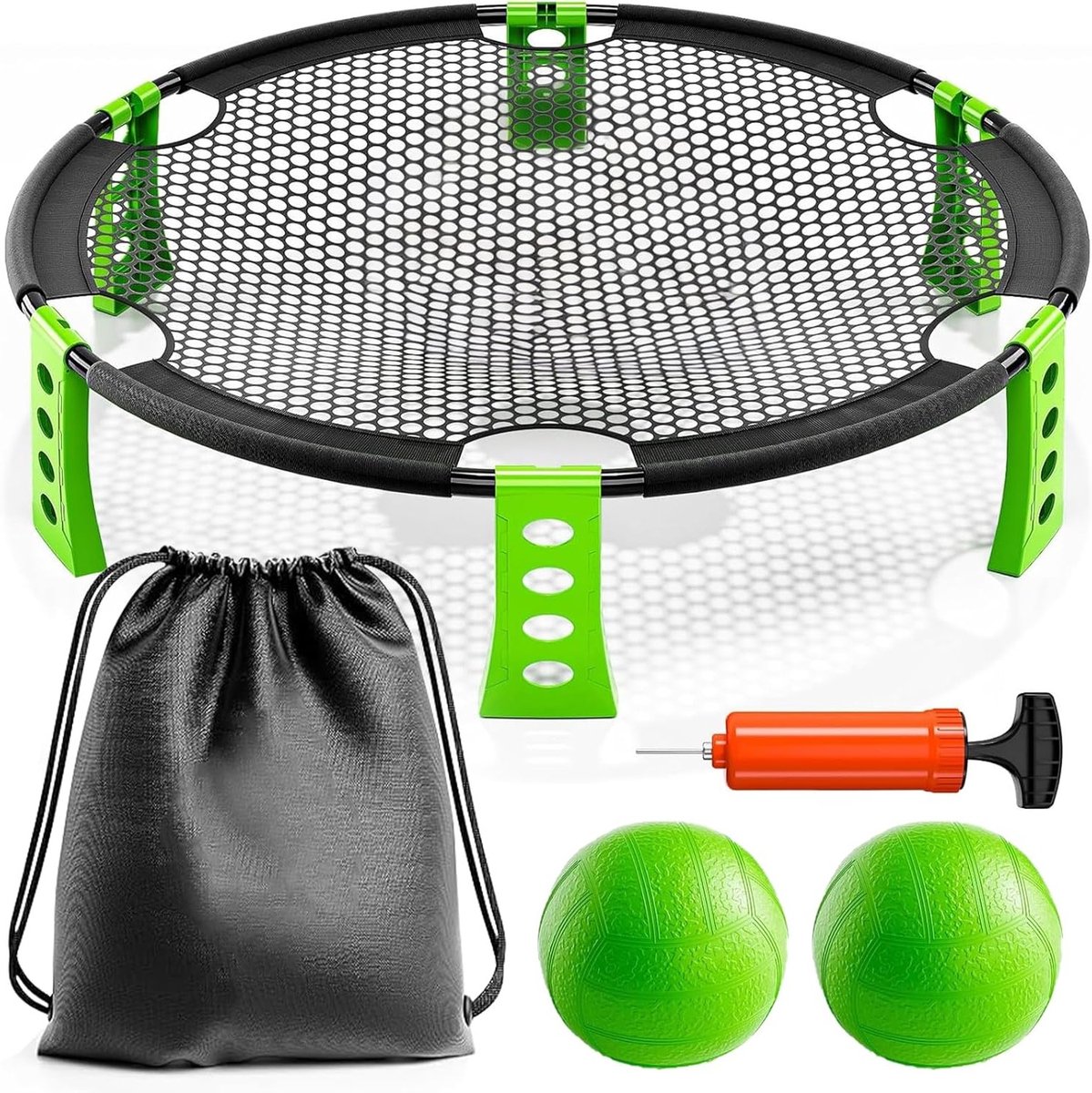 Complete Roundnet Set voor Buiten met 2 Ballen, Pomp, Netten en Draagtas - Ideaal voor Strand, Tuin en Park