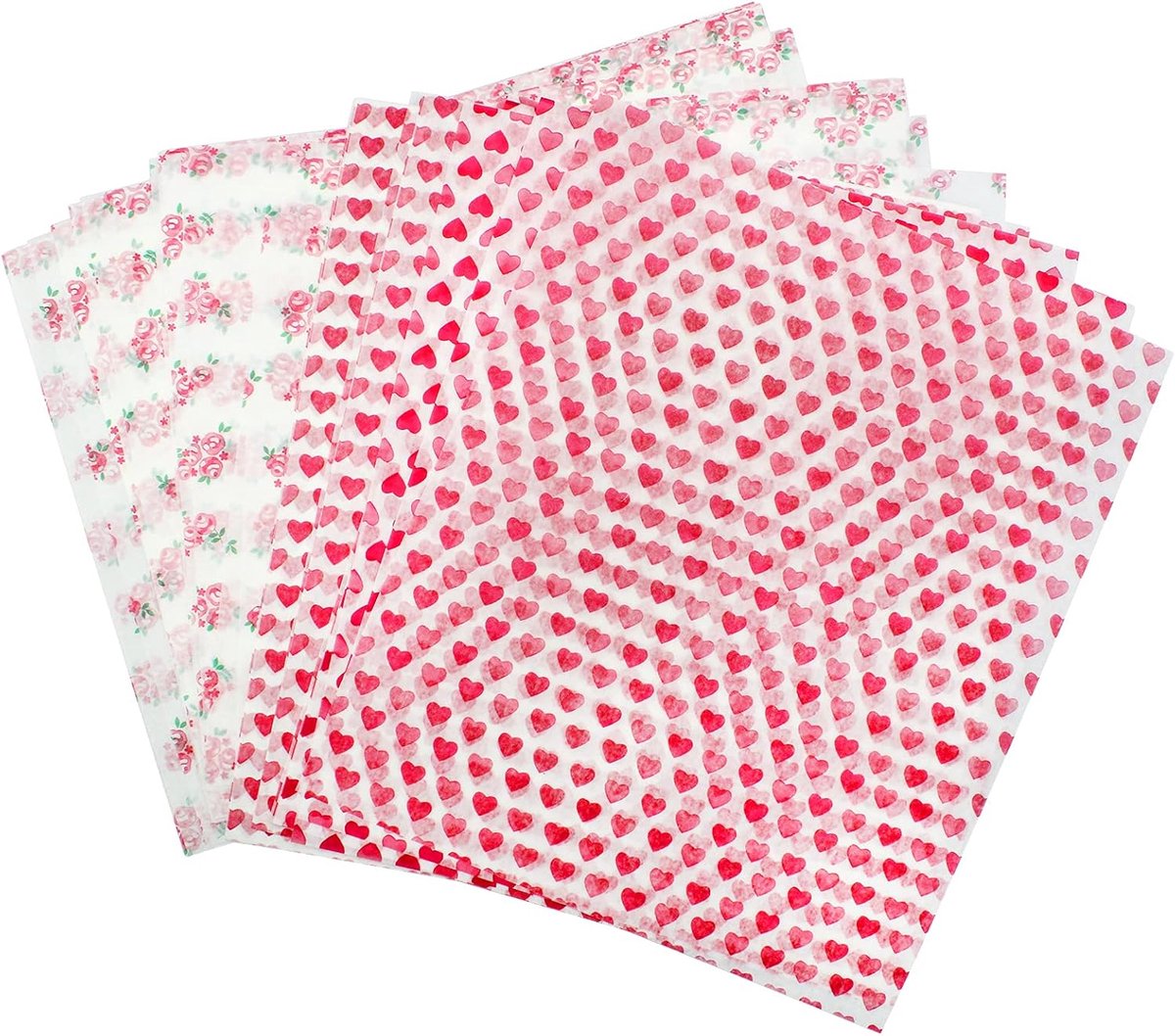 SnelShoppen - 100 Stuks Wax Papier Verpakkingsdozen - Vetvrije Bakjes, Deli Rozen en Hart Motieven, Waterproof Verpakking voor Brood en Cadeaupapier (
