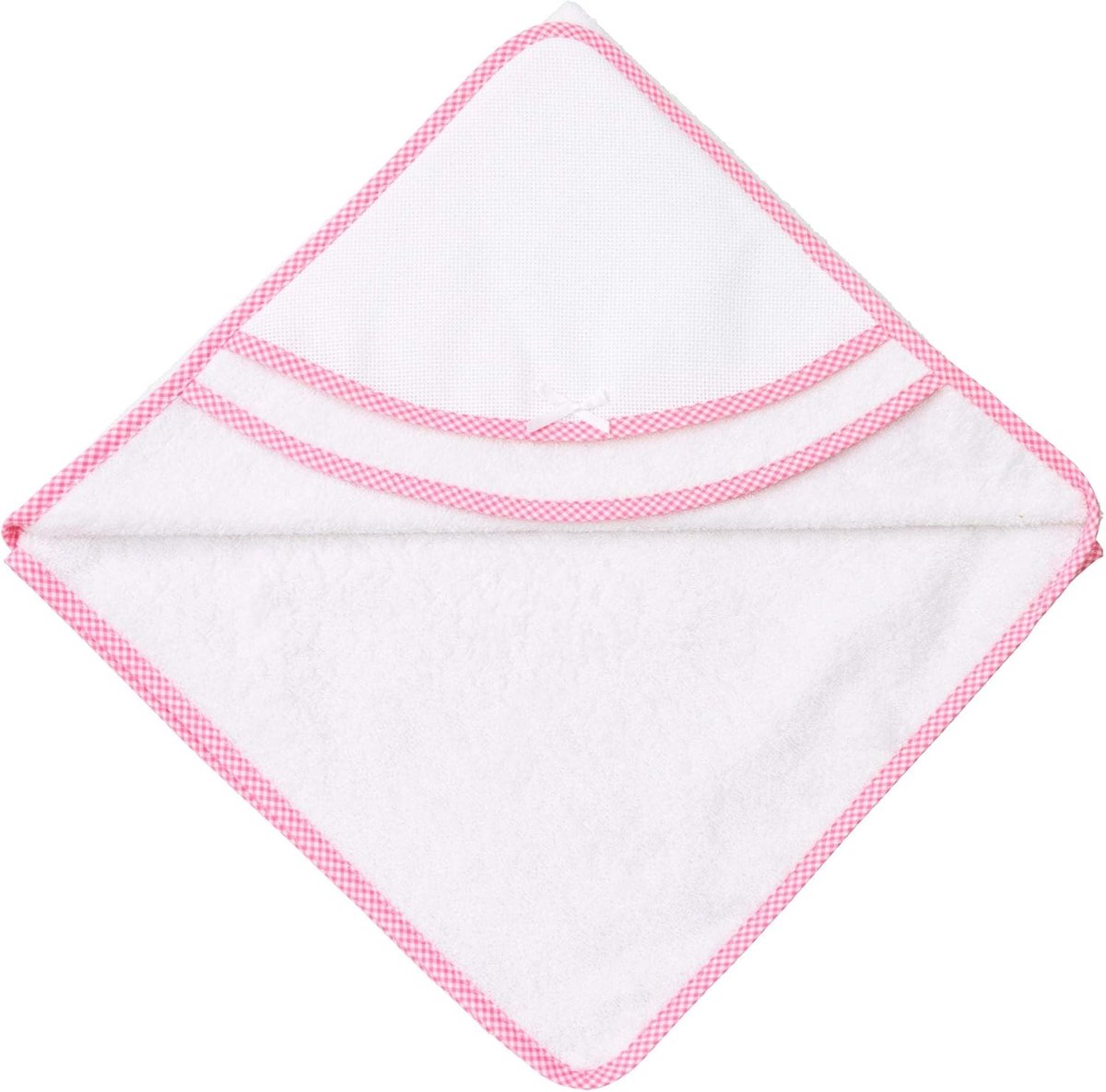 SnelShoppen - Triangular Baby Bathrobe met Hartzakje - Soft Aida Stof voor Borduren - Witte en Roze - 0-12 Maanden - Comfortabel en Cuddly - Perfect v