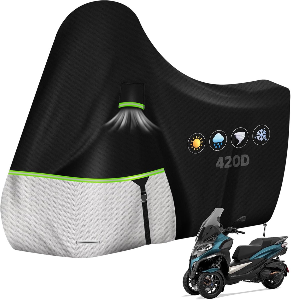 SnelShoppen - Outdoor Motorhoes voor Piaggio MP3 400 500 - Winterproof, Waterproof, 420D Oxford, Ideaal voor Buitengebruik, Perfecte Pasvorm, Bescherm