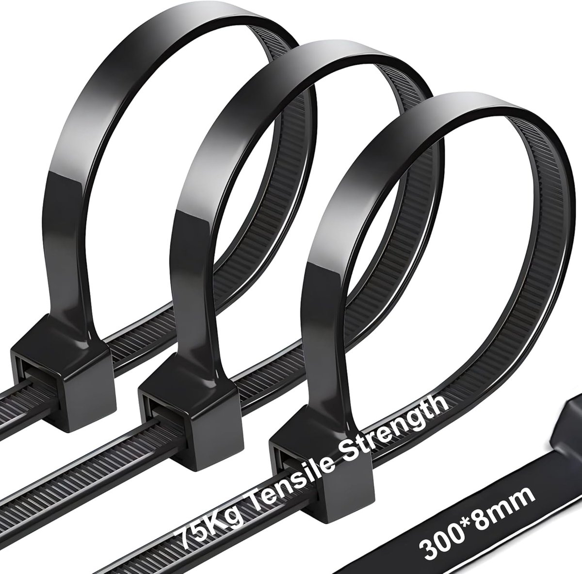 SnelShoppen - Kabelbinders Zwart 300 mm × 8 mm UV-bestendig Ultra Sterk met 75 kg Treksterkte - 100 Stuks Zelfremmende Kabelbinders voor Kabelbeheer,