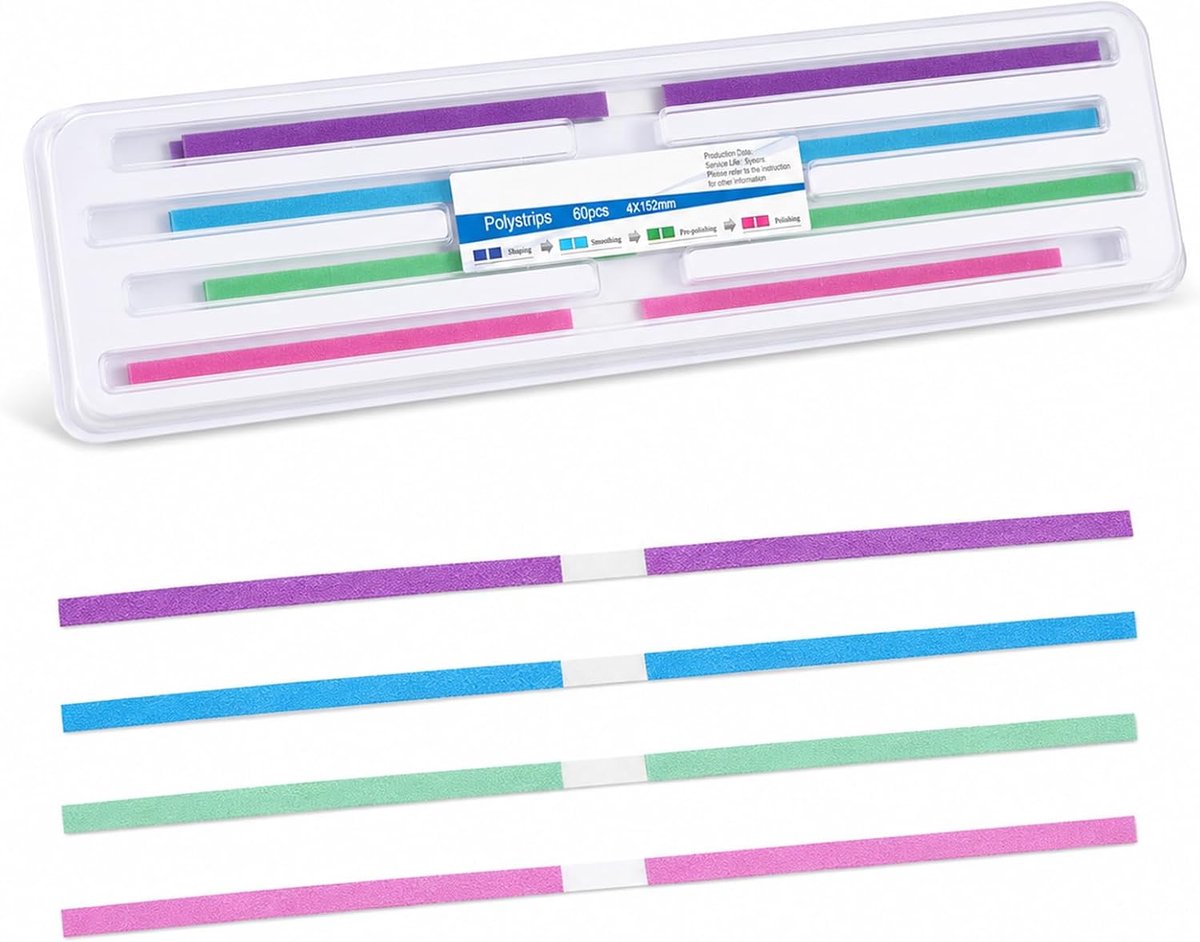 SnelShoppen - Dental Schuurstrips 60 Stuks 4 x 150mm Tanden Polijststrips Interdentale Schuurtools Paars voor Vormen, Blauw voor Gladmaken, Groen voor