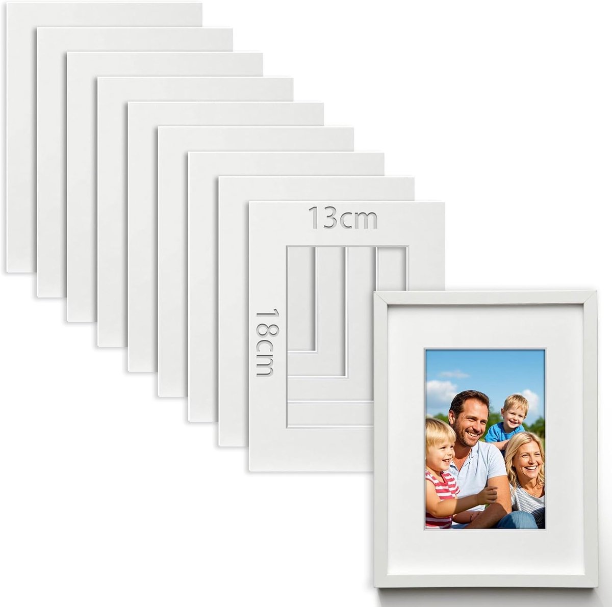 10 Stuks Passe-partout Wit 13x18 cm (Buitenmaat) - Binnenmaat 8x12 cm - 1,5 mm Dikte Karton voor Foto's en Kunst