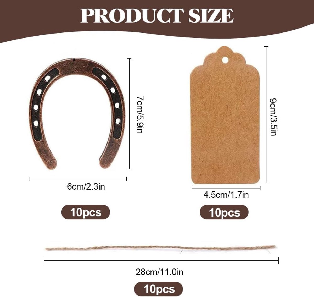 SnelShoppen - 10 Stuks Geluks Horseshoe Decoratie met Jute Koord en Kraft Papier Labels voor Bruiloften, Feestjes en Handgemaakte Cadeaus