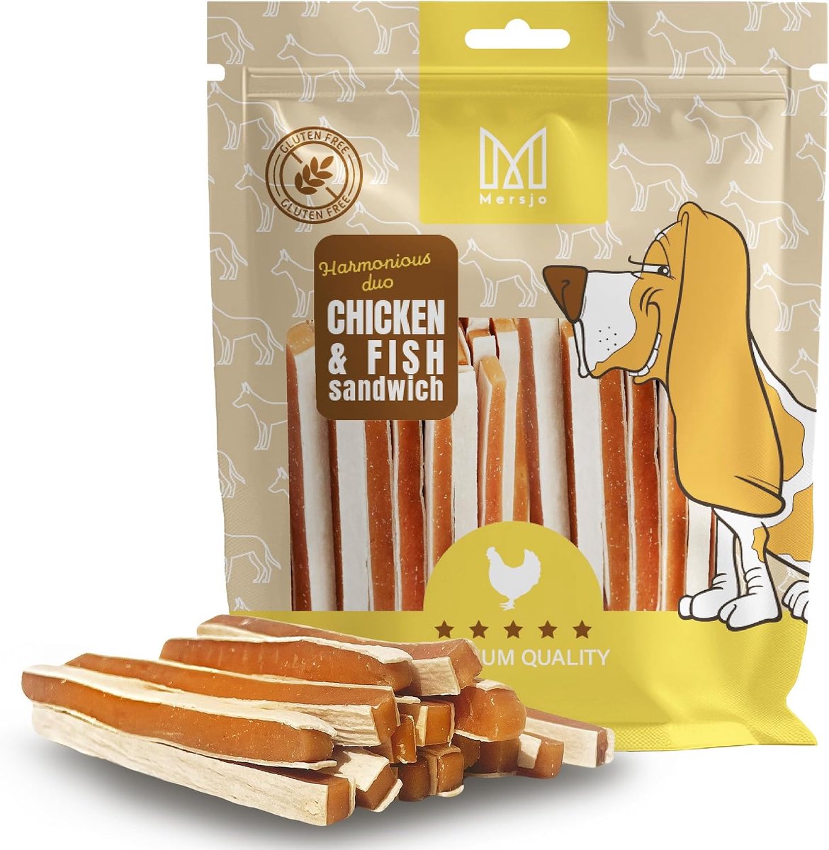 SnelShoppen - Dog Treats Kippen- en Kabeljauw Sandwich 500g - Hoog Vleesgehalte, Graanvrij, Perfecte Tussendoortjes voor Honden van Alle Groottes