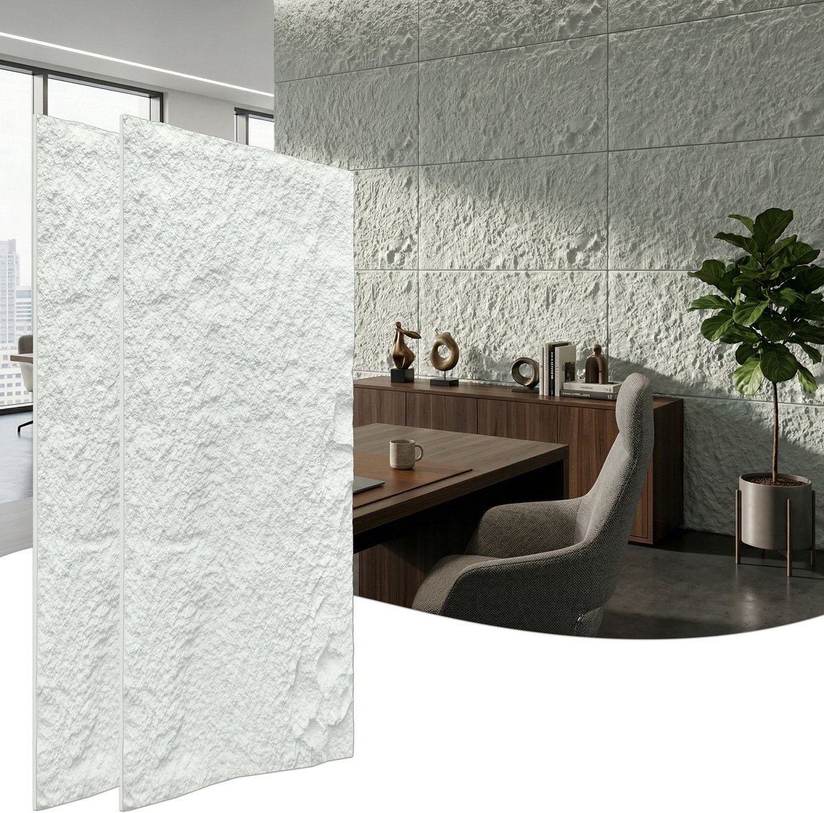 Froadp 4 stuks Plaatwerk met rotslook, 120 x 61 cm, 3cm dik wandpanelen, PU-wandbekleding Crèmekleurig wit