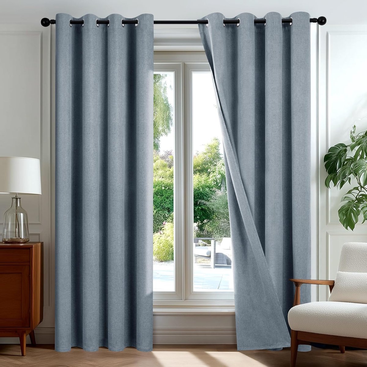 SnelShoppen - 100% Verduisterende Gordijnen - Geluid en Warmte Isolatie - Verduisteringsgordijnen met Warmtebescherming, 140x214 CM, Blauw Grijs, 2 Pa