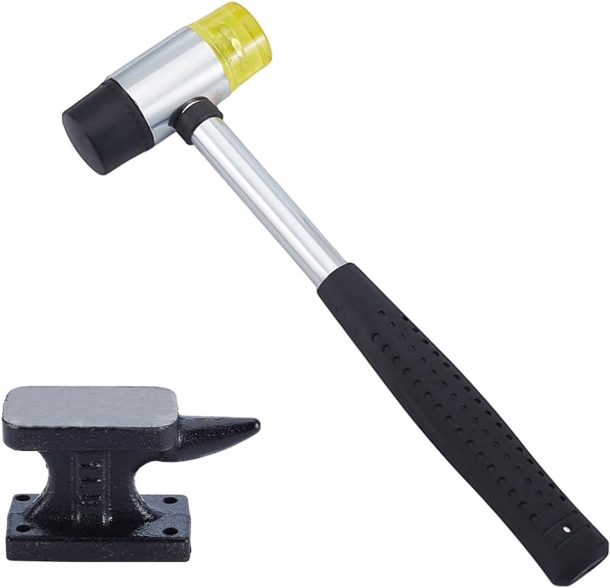 SnelShoppen - Mini Horn Anvil Set - Gesmeed IJzeren Anvil met Rubber Hammer - Blacksmith Forging Set - Gereedschap voor Sieraden Maken - Silversmiths