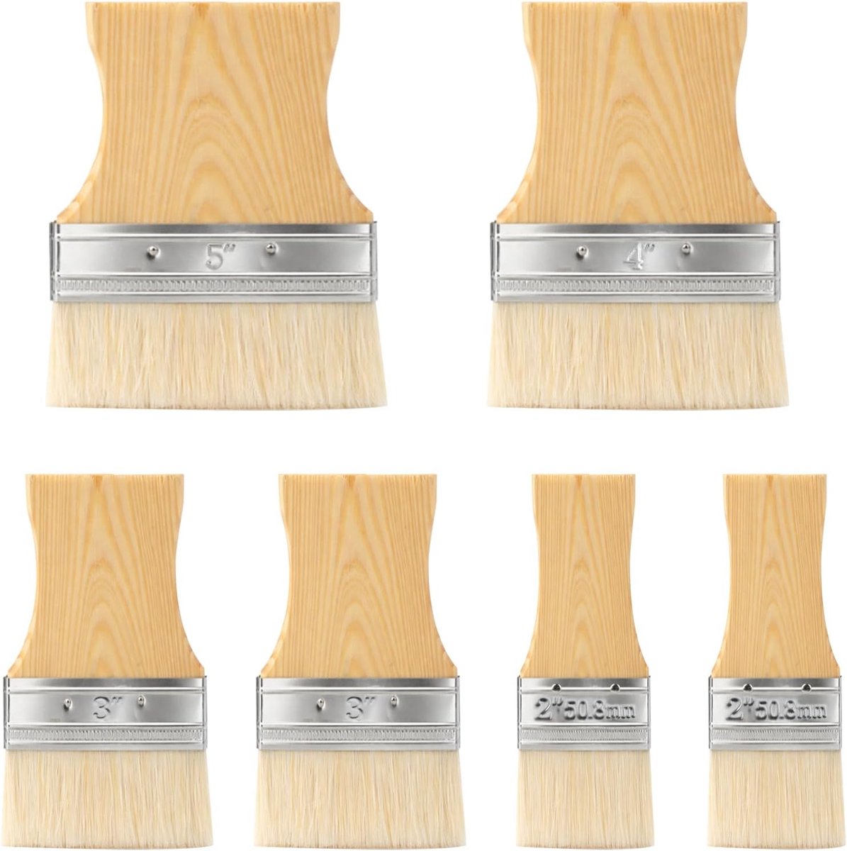 SnelShoppen - Set van 6 Verfkwasten, Brede Flat Brush, Schilderkwasten, Glazuurkwasten, Houten Varnish Brush voor Acrylverf, Meubels, 5/3/4/5 Inch