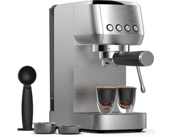 CM1662 20 bar Italiaanse pompdruk espressomachine - 1350W hoog rendement professionele koffiemachine voor thuis - 1,3L watertank - met stoompijp, manometer en instelbare uittreedhoeveelheid - RVS