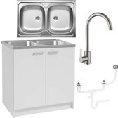 STAMAR - Meuble de cuisine 80x50 évier 2 compartiments robinet haut siphon - vert olive