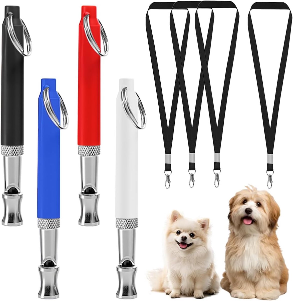 SnelShoppen - Set van 4 Hondenfluitjes, Ultrasonisch, Geluidsloos, Hoogfrequent Fluitje voor Honden, Ideaal voor Training en Jacht, Inclusief Lanyard