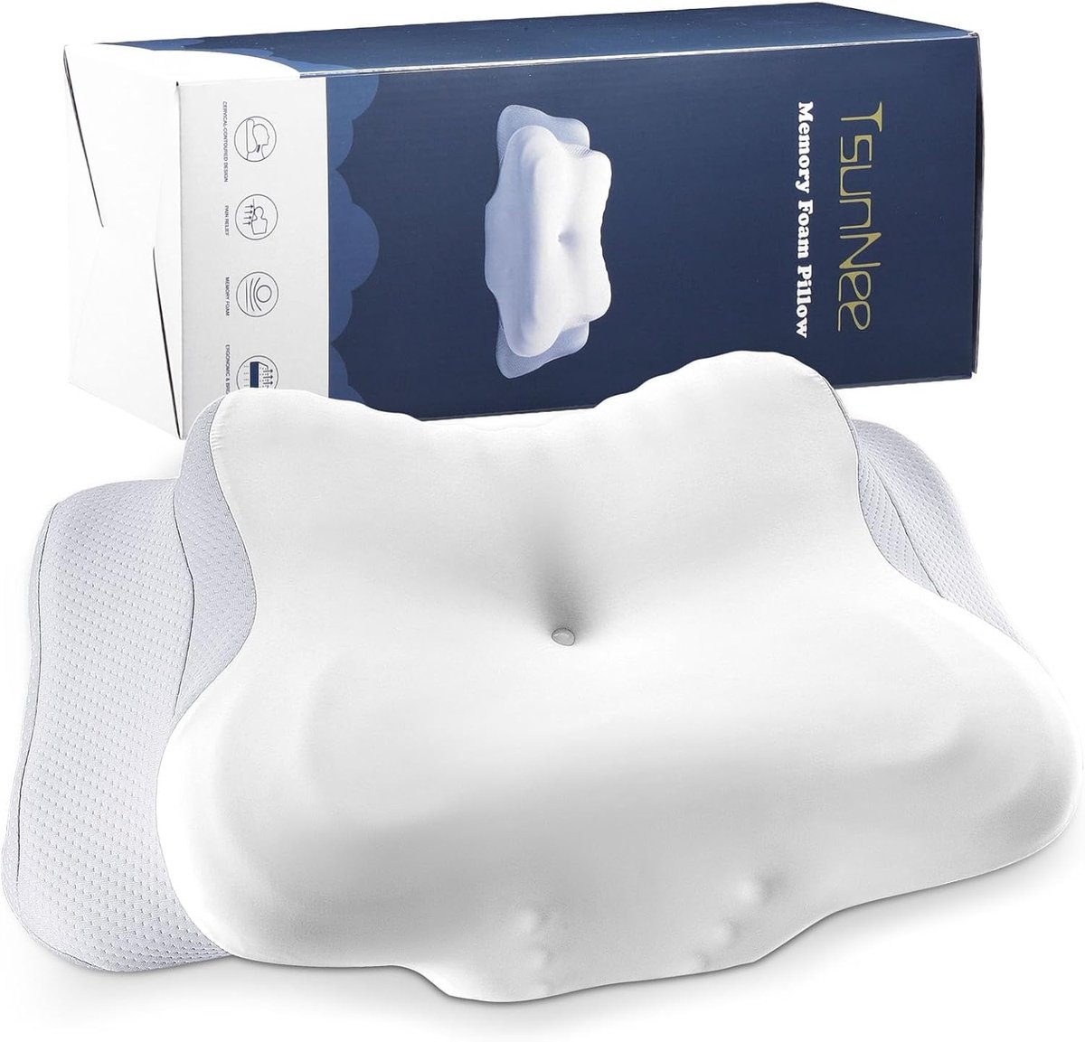 SnelShoppen - Ergonomisch 60D Memory Foam Kussen voor Nek en Schouderpijn, Orthopedisch Kussen met 2 Wasbare Hoesjes, Geschikt voor Zij- en Buikslaper