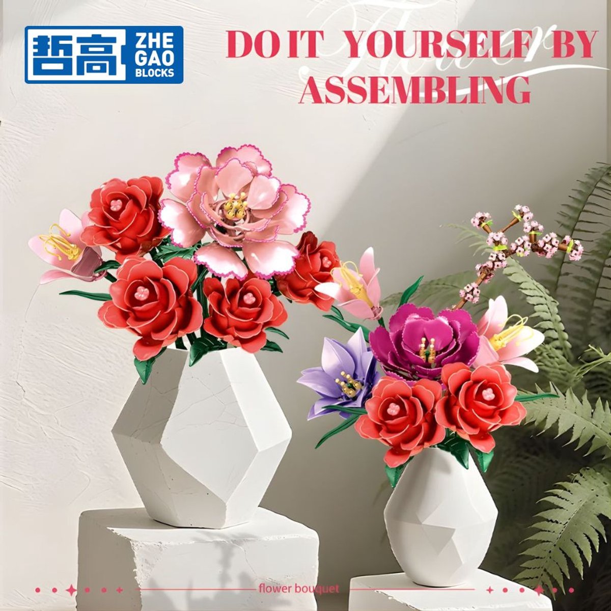 Zhe Gao 11309 Pioenrozen kunst bloemen bouwset | Botanical Flowers Collection modelbouw | Classic Creator STEM speelgoed bouwpakket voor volwassenen en kinderen | Educatief decoratie Kunstbloemen niet geschikt voor Lego | bouwdoos met 769 bouwstenen — afbeelding 5