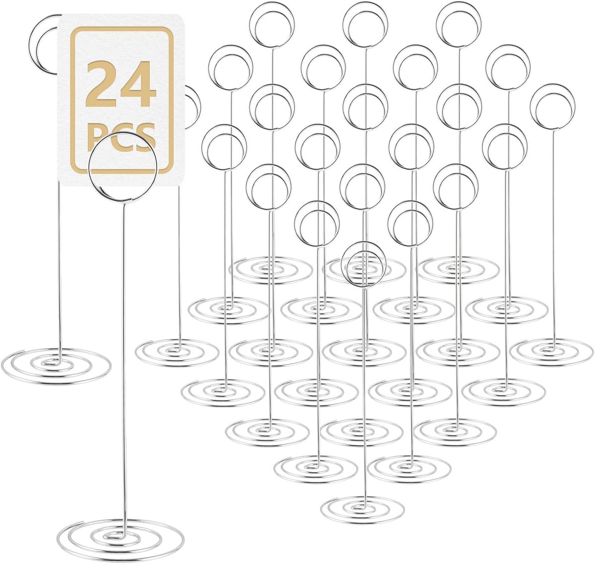 SnelShoppen - 24 Pcs Table Card Holders - 8.6 Inch Hoog, Stabiele Wire Photo Stand voor Tafelkaarten, Kaartstandaard, Menuhouder voor Restaurant, Fees