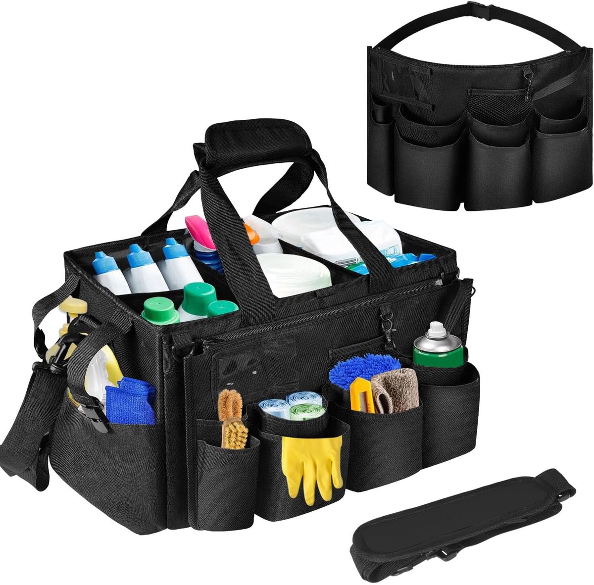 SnelShoppen - Schoonmaak Caddy Tas Draagbaar met Handvat en Schouderbanden, Ruime Organizer voor Schoonmaakmiddelen, Met Verwijderbare Verdeler, Voor
