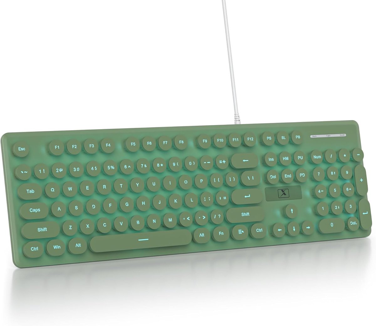 SnelShoppen - Retro Typewriter Keyboard 104 Toetsen, LED Verlicht, Slim en Gevoelig, ABS Toetsen, QWERTY US Layout, Diepgroen, Perfect voor Gaming en