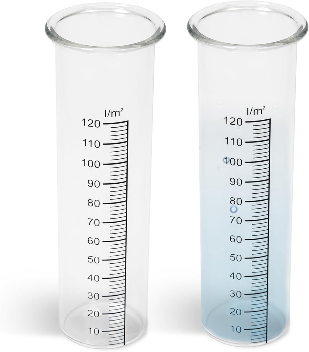 SnelShoppen - 2 stuks Regenmeters Vervangglas met Schaal in l/m², Hoogwaardig Borosilicaatglas, Ideaal voor Tuin, Weerstations en Irrigatie