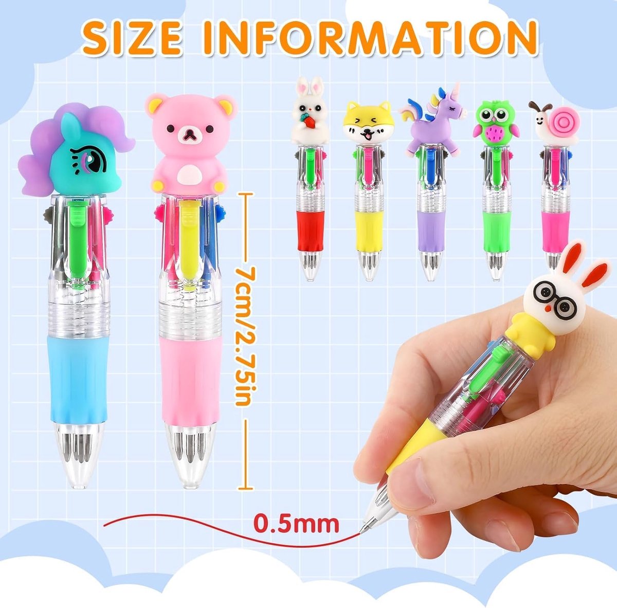 SnelShoppen - 36 Pcs 4-in-1 Multicolour Ballpoint Pen, Schattige Cartoon Ballpoint Pens, Retractable Pen voor Kinderen, Creatieve Kleurpotloden voor F