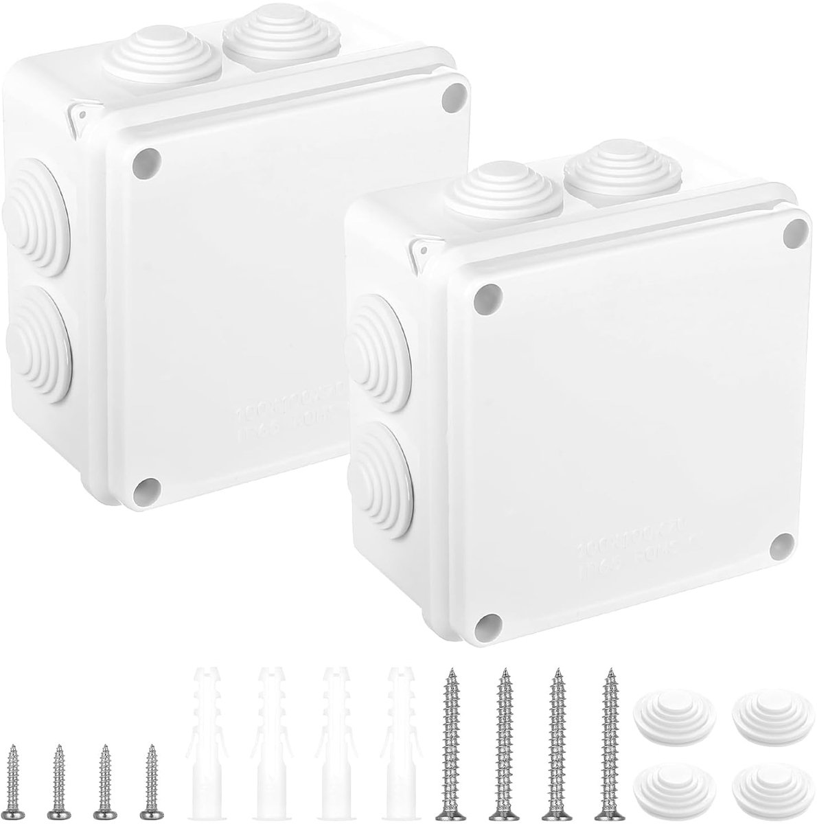 SnelShoppen - 2 Stuks Waterdichte Junction Box IP65 - Buitengebruik, ABS Behuizing, Oppervlakte Gemonteerd, Wit, Elektrische Verdeeldoos
