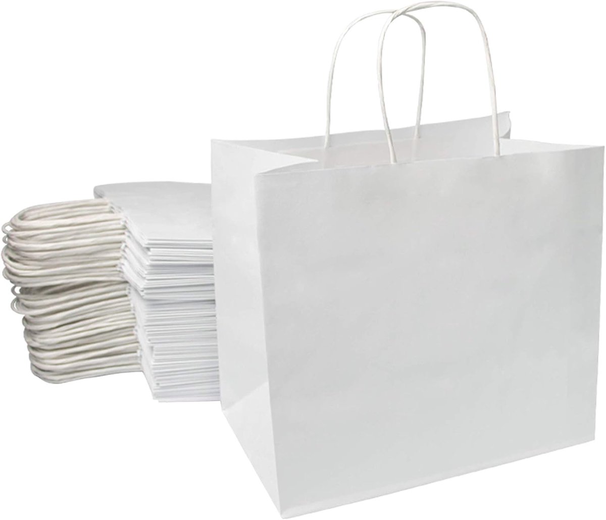 SnelShoppen - Witte Cellulose Papieren Winkeltassen met Handvatten 26x17x24 cm, 100% Biologisch Afbreekbaar, Perfect voor Cadeauverpakking, Feest, Gro