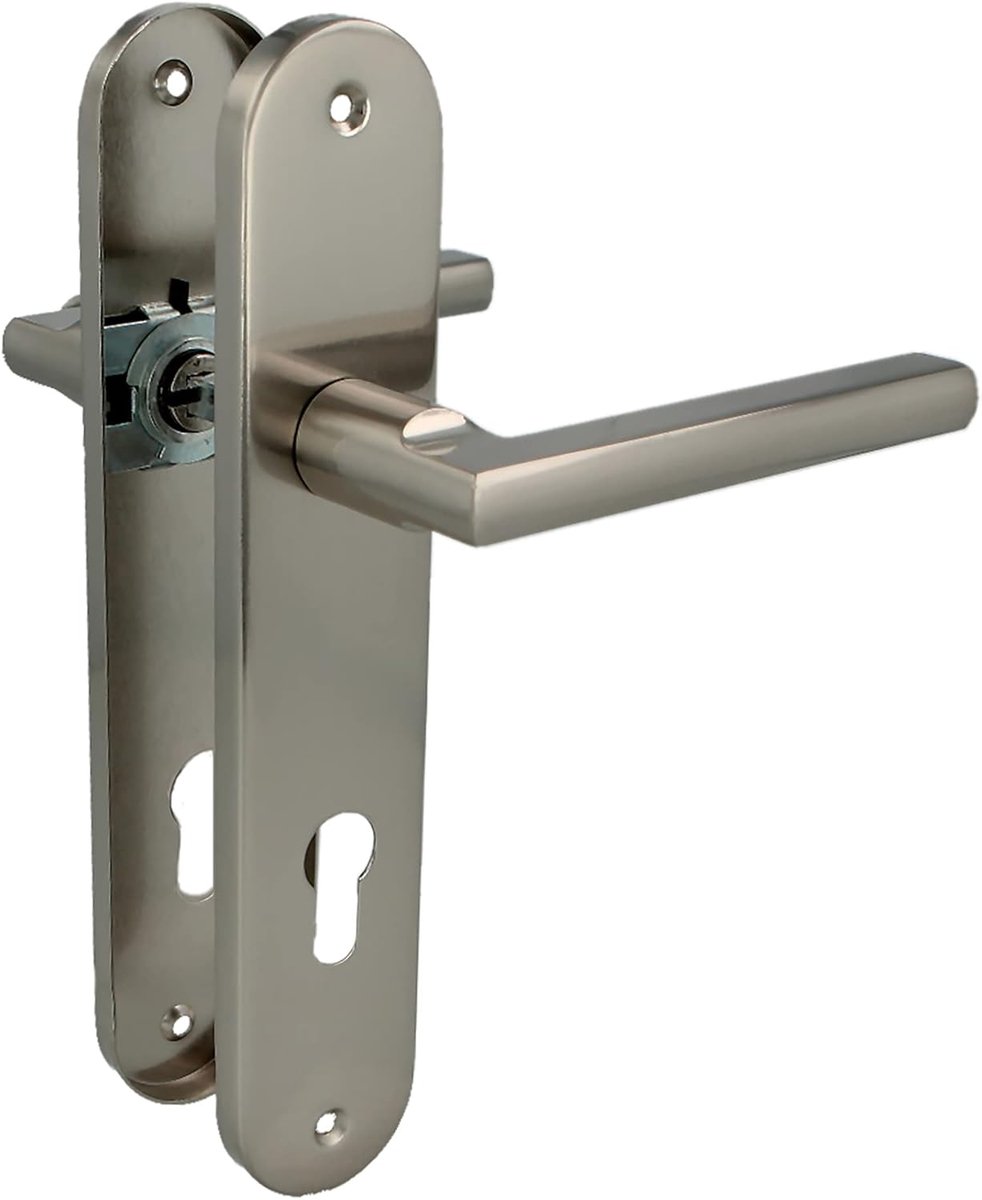 SnelShoppen - Deurhendel op schild Mod MAI PB85 - Voor binnendeuren - Vierkant 8 mm - Sleufafstand 85 mm - Schild 240×45 mm - Aluminium - Geborsteld n
