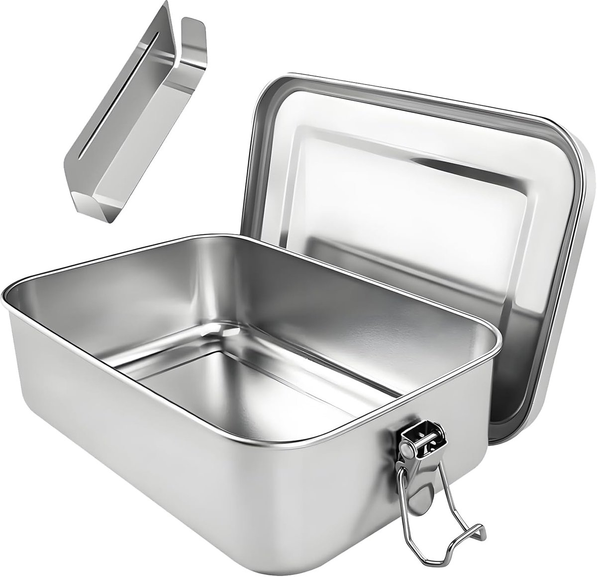 SnelShoppen - 304 Roestvrijstalen Broodtrommel met 2 Vakken en Beweegbare Scheidingswand - Metalen Lunchbox voor Familie - Lekvrij en Duurzaam - Perfe