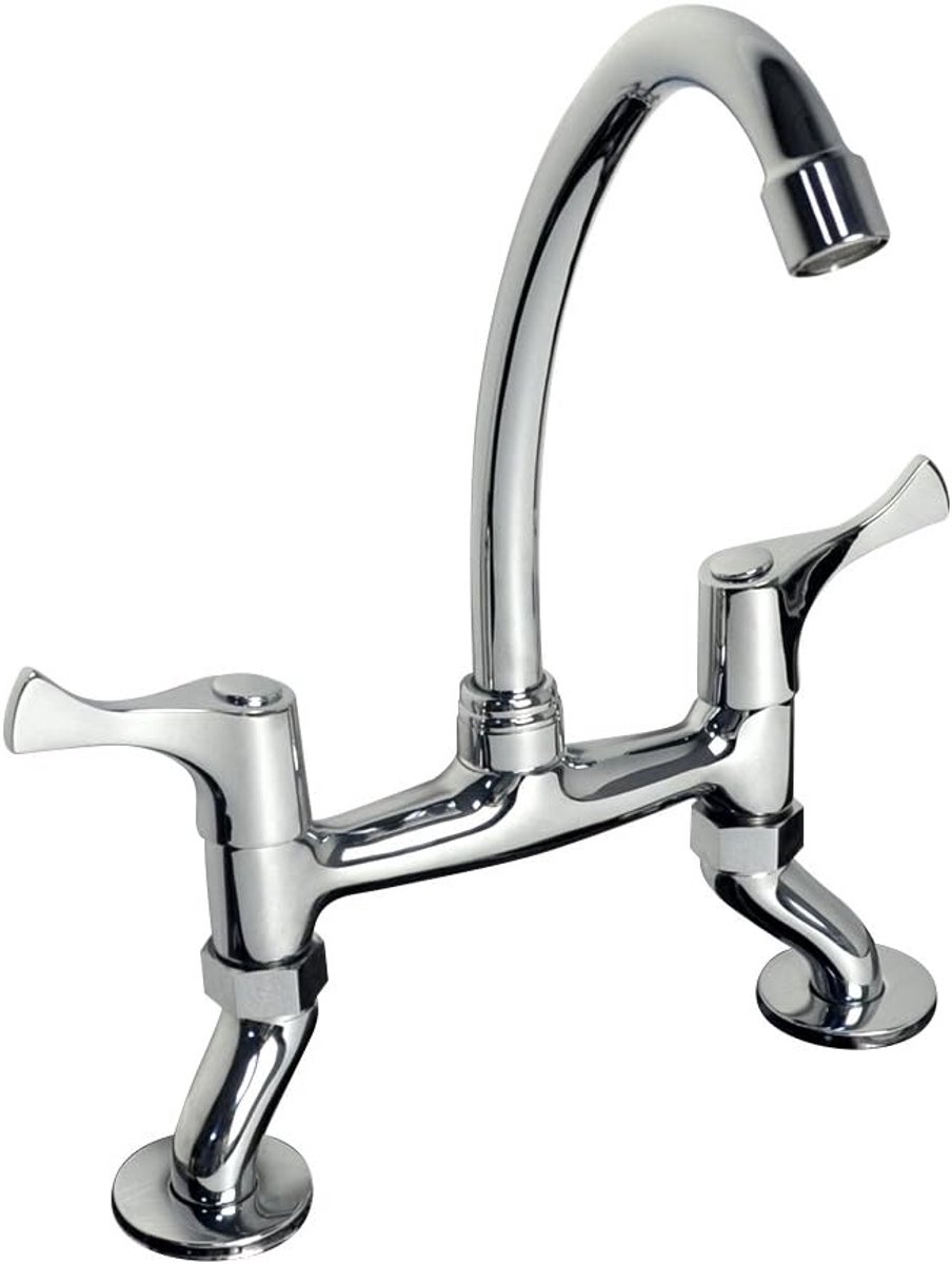 SnelShoppen - Keuken Mengkraan met Dubbele Gaten - Verstelbare Bridge Mixer Tap - Traditioneel Renaissance Design - Hoogwaardige Messing Body - Verchr