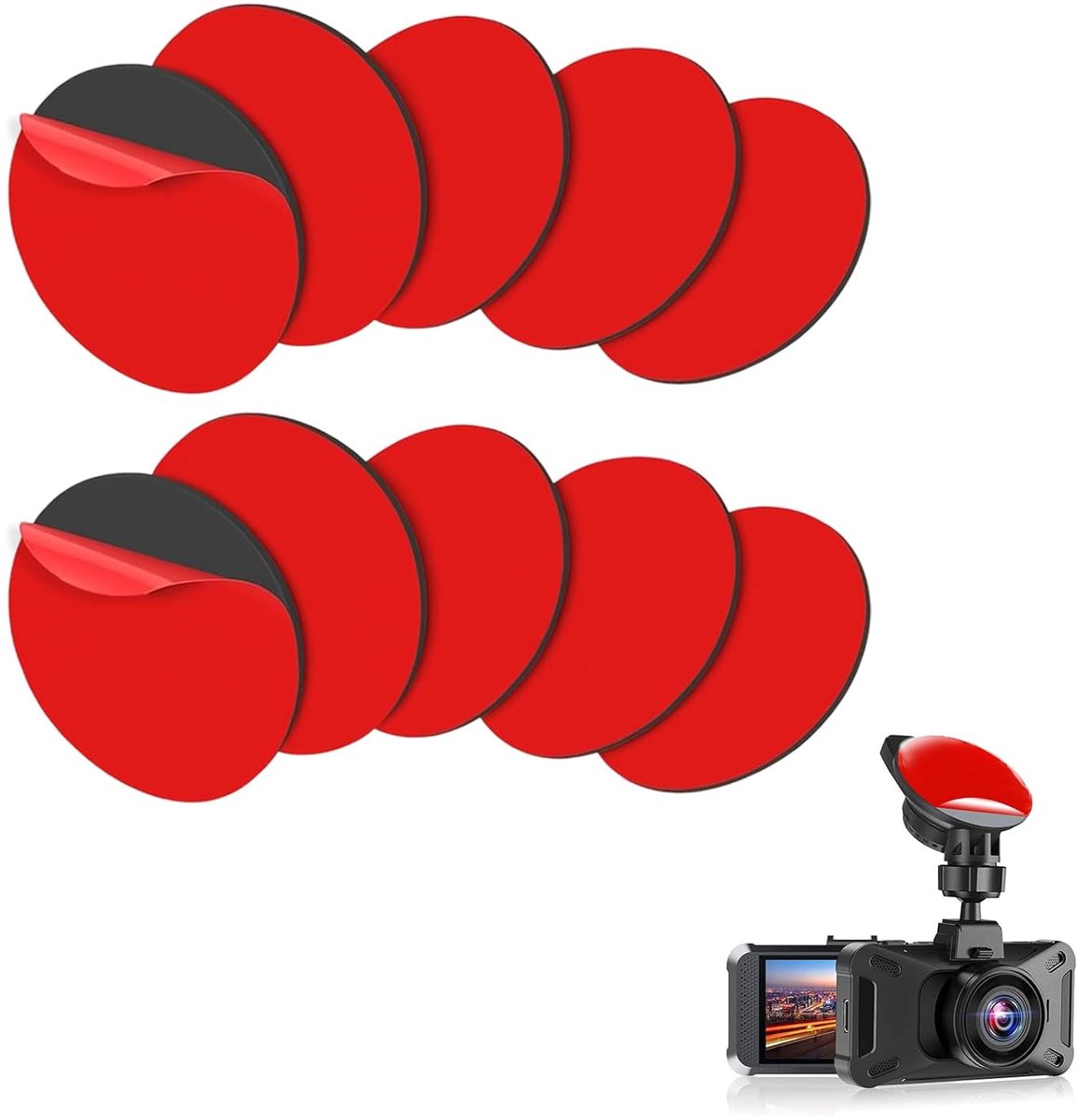 SnelShoppen - Pack van 10 Dubbelzijdige Hechtingspads 5cm Rood - Extra Sterk, Warmtebestendig en Waterdicht voor Dashcam, Camera, Telefoonhouder