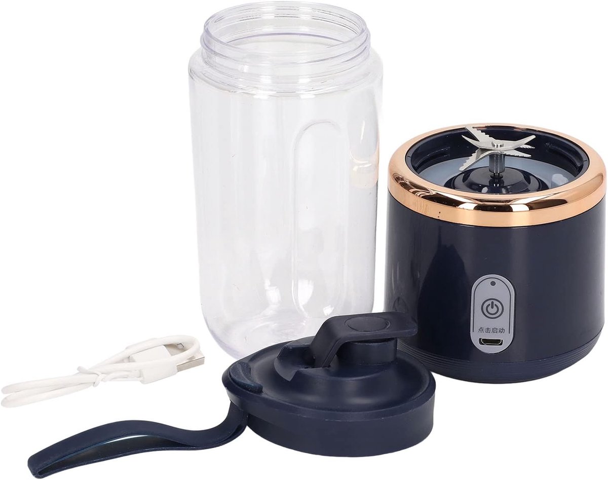 SnelShoppen - Elektrische Mini Blender 300 ml, Draagbare Smoothie Maker, USB Oplaadbare Fruit Mixer met 6 Sterke Messen, Blauw, Voor Thuis, Camping, S