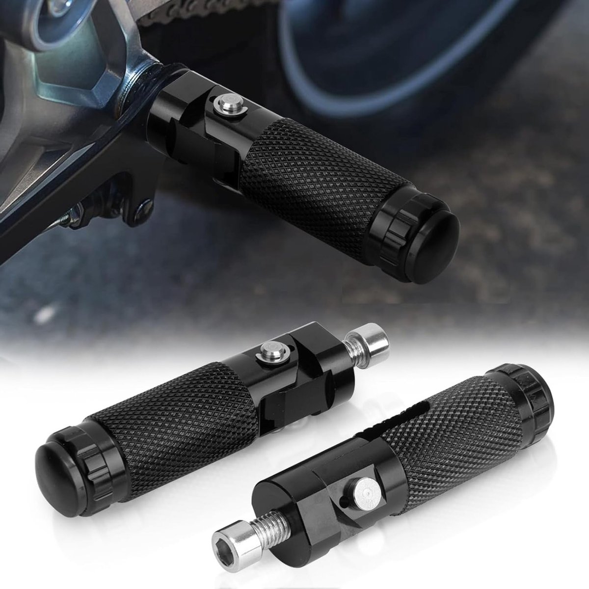 Universele Opvouwbare Motorvoetsteunen Fiets - 90 Graden Wig - CNC Aluminium Zwart (Set van 2)