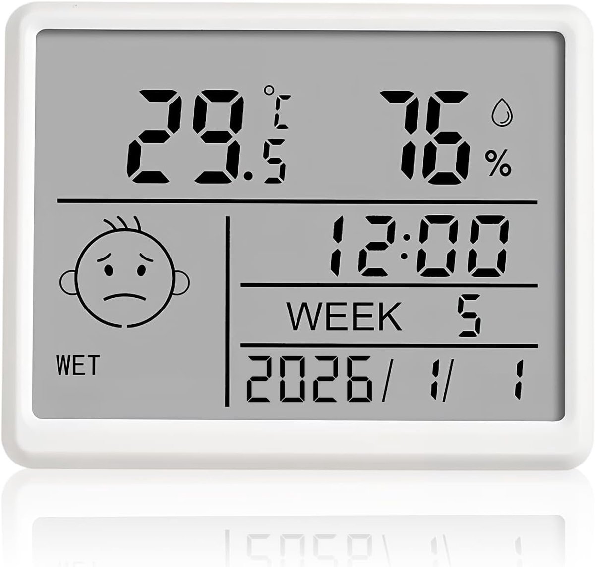 SnelShoppen - Smalle Digitale Klok met LCD Display, Datum, Weekdag, Temperatuur en Vochtigheid, 12/24 Uur en ℃/°F, Magnetische Batterij Aangedreven De