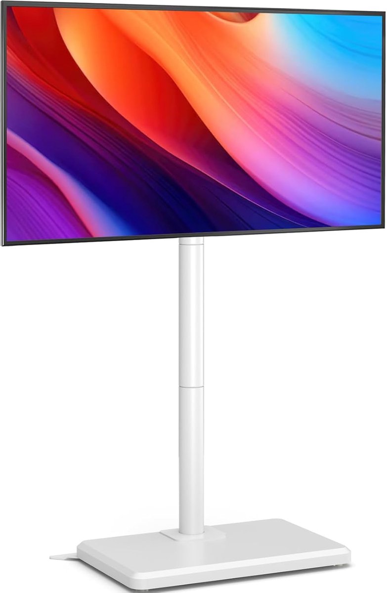 Vloer TV Standaard - TV Meubel - Ruimte Besparen - Hout en Staal - 26-55 inch - Wit