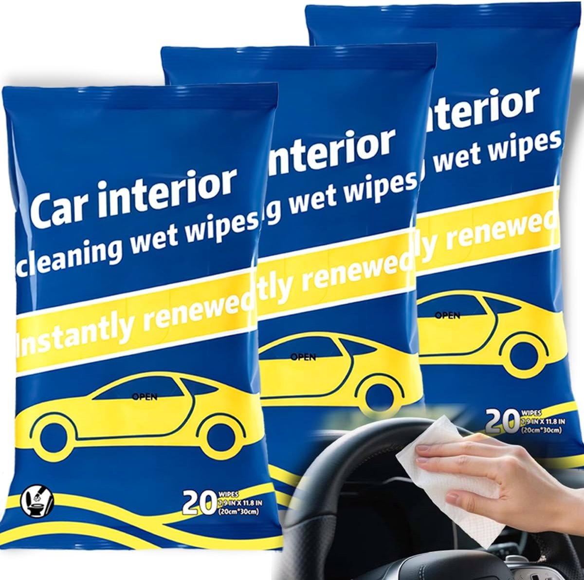 SnelShoppen - Auto-interieurdoekjes - Veilig voor Dashboard, Stoelen, Stuurwiel - Niet-giftig, Huidvriendelijk - 180 Voorbevochtigde Doekjes in 3 Verp
